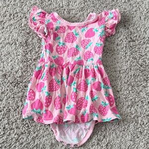Little Sleepies Sweet Strawberries Bamboo Flutter Sleeve Twirl Bodysuit Dress